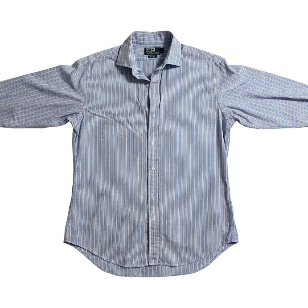 Polo Ralph Lauren Estate Blue Orange Striped Button Down Shirt Mens 16 34/35